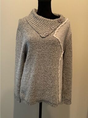 Textured Long Sleeved Gray Cowl Button Sweater Papa Vancouver